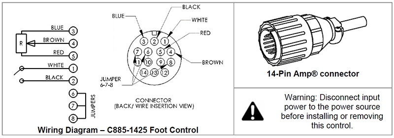 SSC Remote Foot Pedal for Lorch TIG Welders - 14pin plug ... amphenol 8 pin wiring diagram 