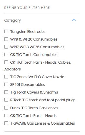 TIG Torch Consumables - Refine your filter